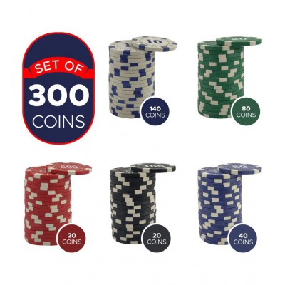NHR 11.5 GMS Facinating Round Poker Chips for Poker Game|300 Multicolor Ceramic Chips (10,20,50,100,500 Points Chips)