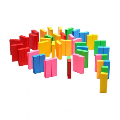 NHR 54 Plastic pcs and 1 Wooden Dice, Plastic Dominos Set,, Safe, 6 Multi-Colour, Learning Toy, Hand-Eye Coordination, 3+ Years Kids