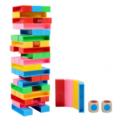 NHR 54 Plastic pcs and 1 Wooden Dice, Plastic Dominos Set,, Safe, 6 Multi-Colour, Learning Toy, Hand-Eye Coordination, 3+ Years Kids