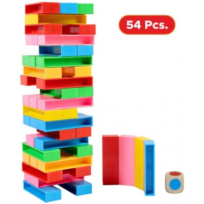 NHR 54 Plastic pcs and 1 Wooden Dice, Plastic Dominos Set,, Safe, 6 Multi-Colour, Learning Toy, Hand-Eye Coordination, 3+ Years Kids
