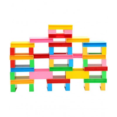 NHR 54 Plastic pcs and 1 Wooden Dice, Plastic Dominos Set,, Safe, 6 Multi-Colour, Learning Toy, Hand-Eye Coordination, 3+ Years Kids