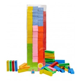 NHR 54 Plastic pcs and 1 Wooden Dice, Plastic Dominos Set,, Safe, 6 Multi-Colour, Learning Toy, Hand-Eye Coordination, 3+ Years Kids
