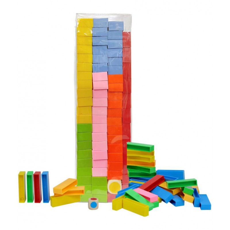 NHR 54 Plastic pcs and 1 Wooden Dice, Plastic Dominos Set,, Safe, 6 Multi-Colour, Learning Toy, Hand-Eye Coordination, 3+ Years Kids
