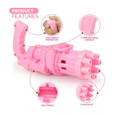 NHR 8-Hole Electric Bubbles Gun with 20 ML Liquid for Toddlers, New Gatling Bubble Machine Outdoor Toys for Boys and Girls (3+ Years,)