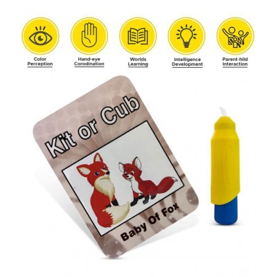 NHR Animal and Body Reusable Water-Reveal Activity Card with Water Pen ( Size-9 x 12.5cm, Set of 2, Multicolor )