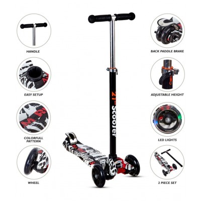 NHR Colorful Graffiti Scooty, 3 Wheel Scooter for Kids, Babies, Toddlers with Adjustable Height, LED Lights n Brake Scooter for Kids 3 to 10 Years (Multicolor)