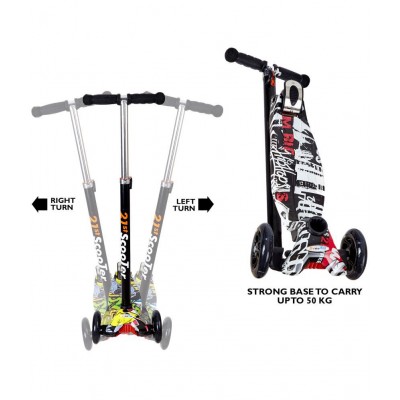NHR Colorful Graffiti Scooty, 3 Wheel Scooter for Kids, Babies, Toddlers with Adjustable Height, LED Lights n Brake Scooter for Kids 3 to 10 Years (Multicolor)