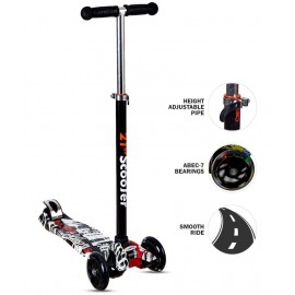 NHR Colorful Graffiti Scooty, 3 Wheel Scooter for Kids, Babies, Toddlers with Adjustable Height, LED Lights n Brake Scooter for Kids 3 to 10 Years (Multicolor)