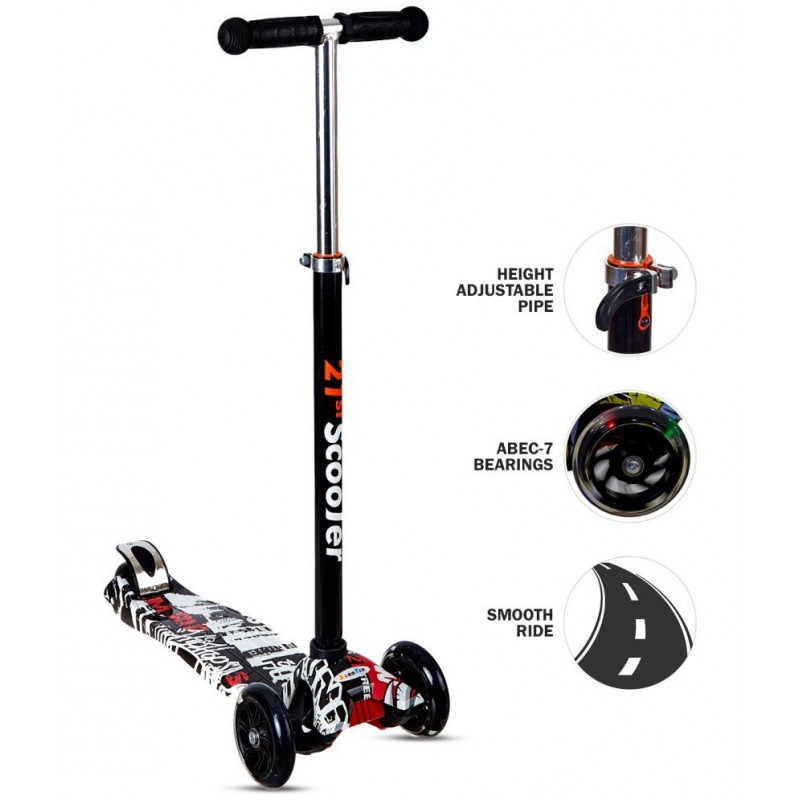 NHR Colorful Graffiti Scooty, 3 Wheel Scooter for Kids, Babies, Toddlers with Adjustable Height, LED Lights n Brake Scooter for Kids 3 to 10 Years (Multicolor)