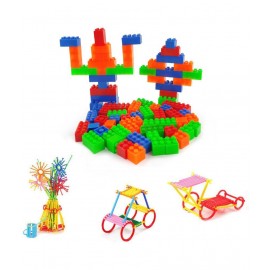 NHR DIY Brick & Stick Block Perfectly Made, Delicate Design, Vibrant Colours, Educational, Suitable for Kids (3+Years, 225+ Pieces)