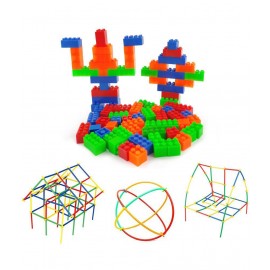 NHR DIY Brick & Straw Block Perfectly Made, Delicate Design, Vibrant Colours, Educational, Suitable for Kids (3+Years, 177 Pieces)