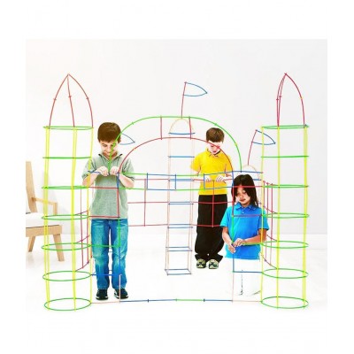 NHR DIY Brick & Straw Block Perfectly Made, Delicate Design, Vibrant Colours, Educational, Suitable for Kids (3+Years, 177 Pieces)