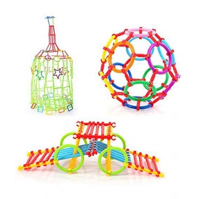 NHR DIY Pipe Straw & Stick Block Perfectly Made, Delicate Design, Vibrant Colours, Educational, Suitable for Kids (3+Years, 228+ Pieces)