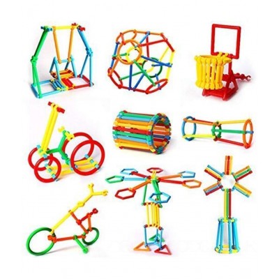 NHR DIY Pipe Straw & Stick Block Perfectly Made, Delicate Design, Vibrant Colours, Educational, Suitable for Kids (3+Years, 228+ Pieces)