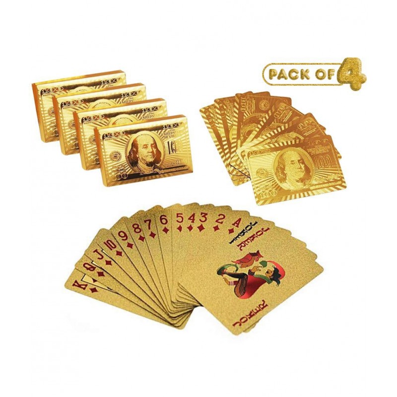 NHR Gold Plated Poker Playing Cards, Classic PVC Poker Table Cards,(Gold, 216 Cards, Set of 4)