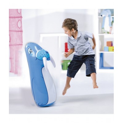 NHR Hit Me Inflated Toy for Kids Inflatable Walrus Toy Sand Filled Base BOP for Toddlers PVC Punching Bag for Kids (Blue)