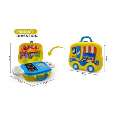 NHR Plastic Pretend Play Carry Along Kitchen Food Play Set with Wheel Suitcase and Stickers for Girls (26 Pieces, Multicolor)