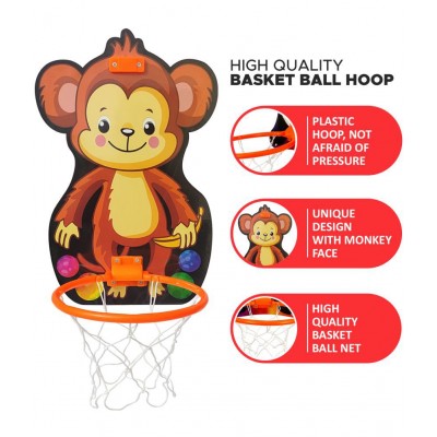 NHR Small Basket Ball kit Set with Ring for Kids, Playing Indoor Outdoor Basket Ball, High Quality Hanging Board with Net & Ball (Panda Face Printed)