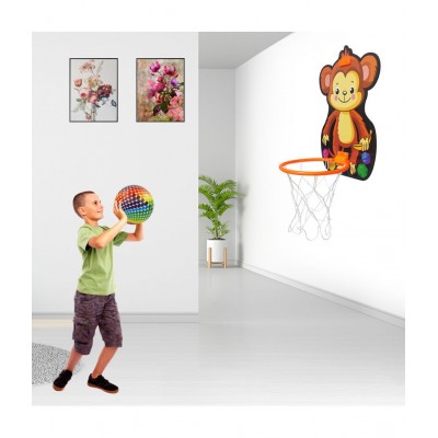 NHR Small Basket Ball kit Set with Ring for Kids, Playing Indoor Outdoor Basket Ball, High Quality Hanging Board with Net & Ball (Panda Face Printed)