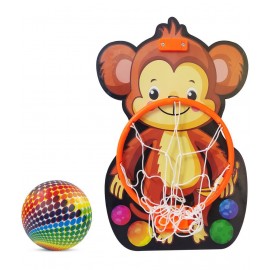 NHR Small Basket Ball kit Set with Ring for Kids, Playing Indoor Outdoor Basket Ball, High Quality Hanging Board with Net & Ball (Monkey Face Printed)