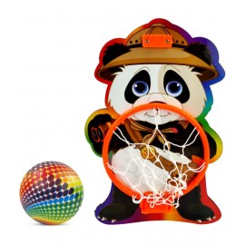 NHR Small Basket Ball kit Set with Ring for Kids, Playing Indoor Outdoor Basket Ball, High Quality Hanging Board with Net & Ball (Panda Face Printed)
