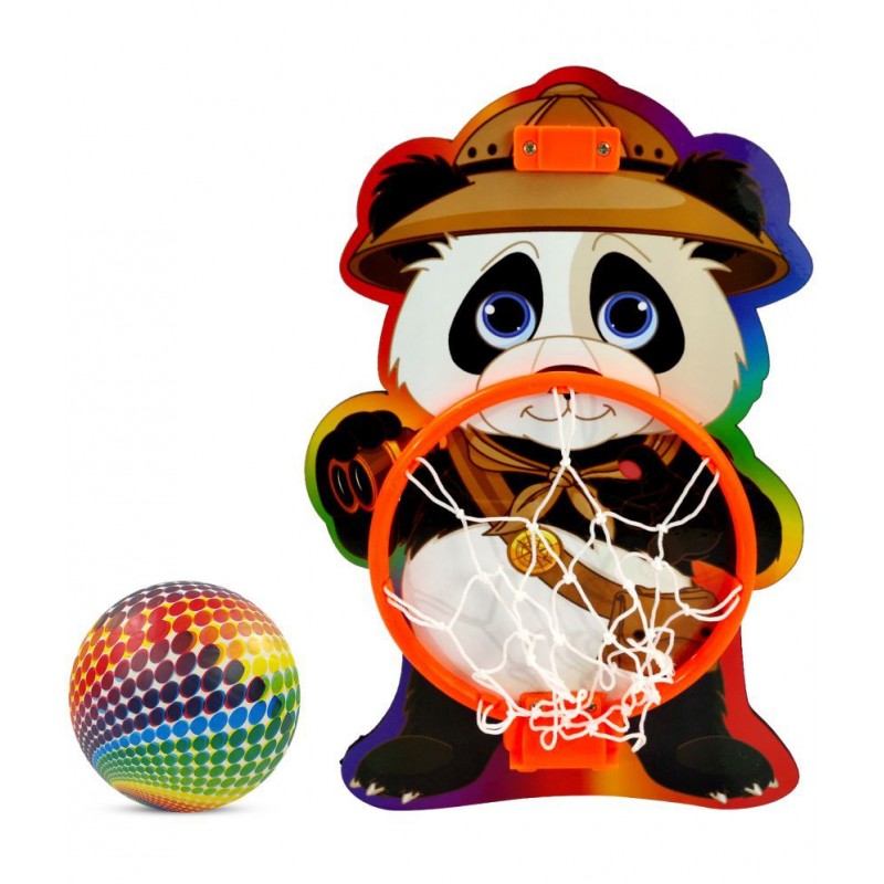 NHR Small Basket Ball kit Set with Ring for Kids, Playing Indoor Outdoor Basket Ball, High Quality Hanging Board with Net & Ball (Panda Face Printed)