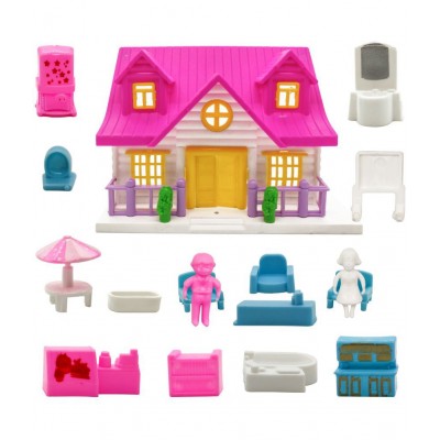 NHR Small Doll House Set for Girls Kids ,Foldable & Openable Door with Furniture , 100% Non-Toxic BPA Free Plastic , Doll House Play Set (18 Pc Set) Multicolor