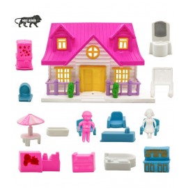 NHR Small Doll House Set for Girls Kids ,Foldable & Openable Door with Furniture , 100% Non-Toxic BPA Free Plastic , Doll House Play Set (18 Pc Set) Multicolor
