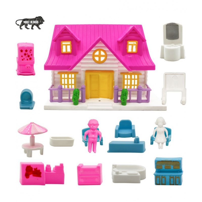 NHR Small Doll House Set for Girls Kids ,Foldable & Openable Door with Furniture , 100% Non-Toxic BPA Free Plastic , Doll House Play Set (18 Pc Set) Multicolor
