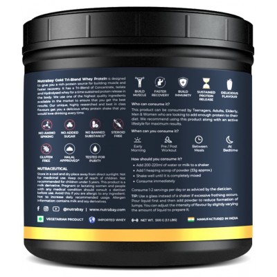NUTRABAY Gold Tri Blend Whey Protein Powder (Hydrolyzed, Isolate & Concentrate) - 25g Protein, 5.6g BCAA, 4.2g Glutamic Acid- 1Kg, Strawberry Milkshake (30 Servings)