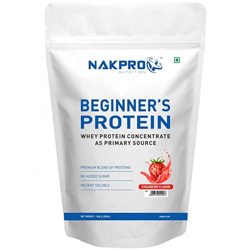 Nakpro BEGINNER'S Concentrate , Instant Soluble (30 Servings) Whey Protein (1 kg, Strawberry)