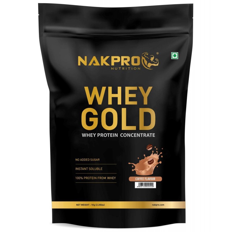 Nakpro GOLD 100% Whey Protein Concentrate Whey Protein Powder (1 kg, Coffee)