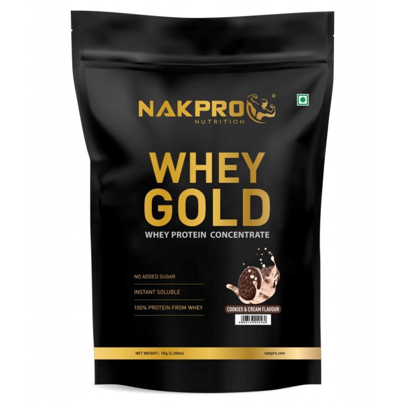 Nakpro GOLD 100% Whey Protein Concentrate Whey Protein Powder (1 kg, Cookies & Cream)