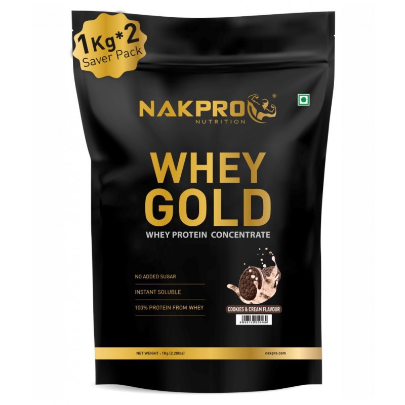 Nakpro GOLD 100% Whey Protein Concentrate Whey Protein Powder (2 kg, Cookies & Cream)