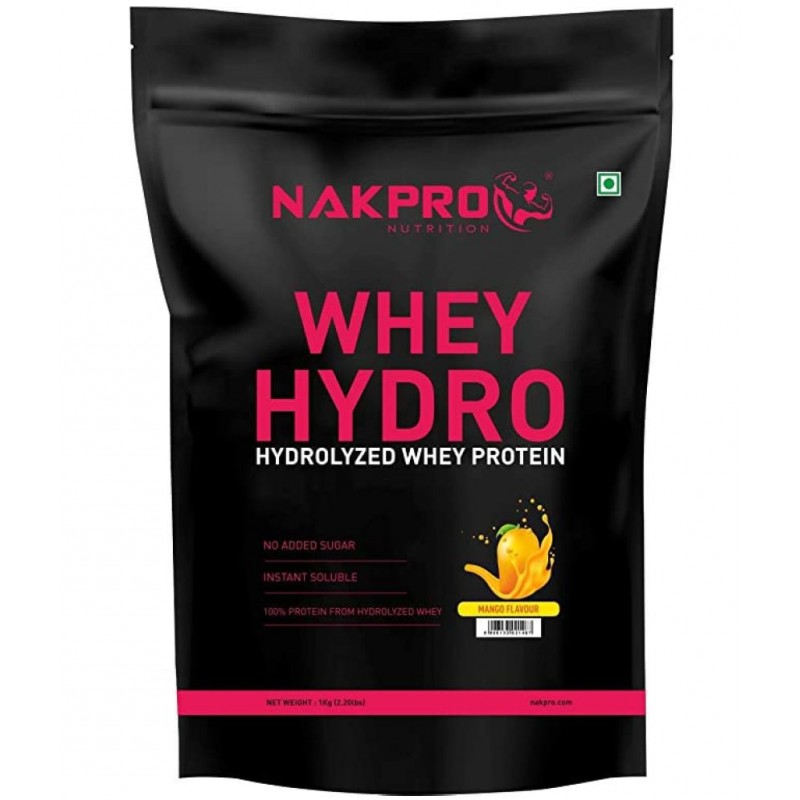Nakpro HYDRO Whey Protein Hydrolyzed Supplement Powder Whey Protein (1 kg, Mango)