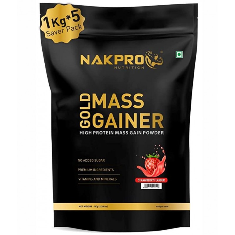 Nakpro High Protein & High Calorie Mass Gainer Protein Powder Weight Gainers/Mass Gainers (5 kg, Strawberry)