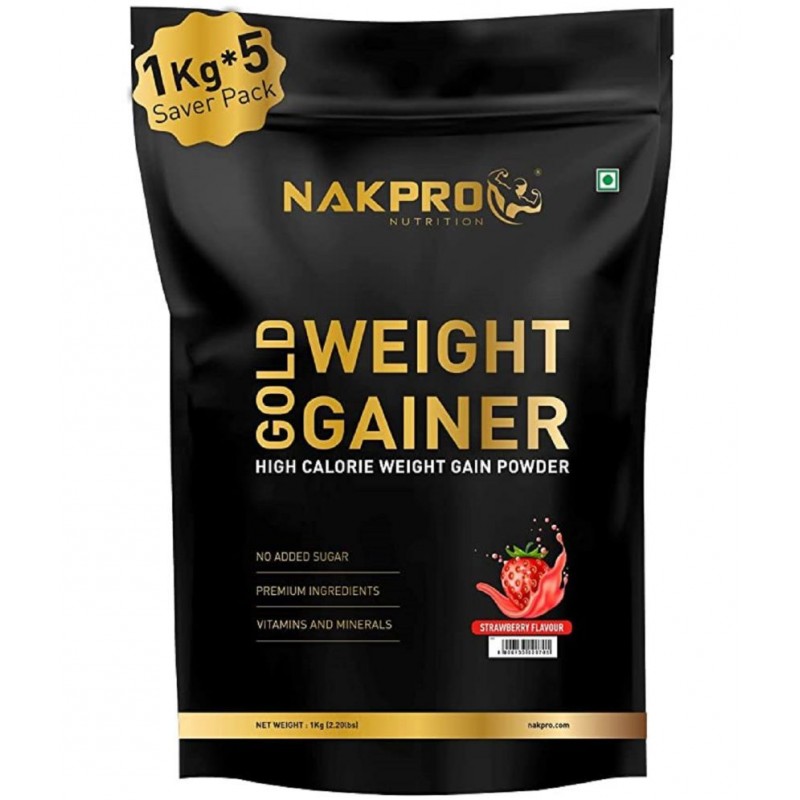 Nakpro High Protein & High Calorie Weight Gainer Protein Powder Weight Gainers/Mass Gainers (5 kg, Strawberry)
