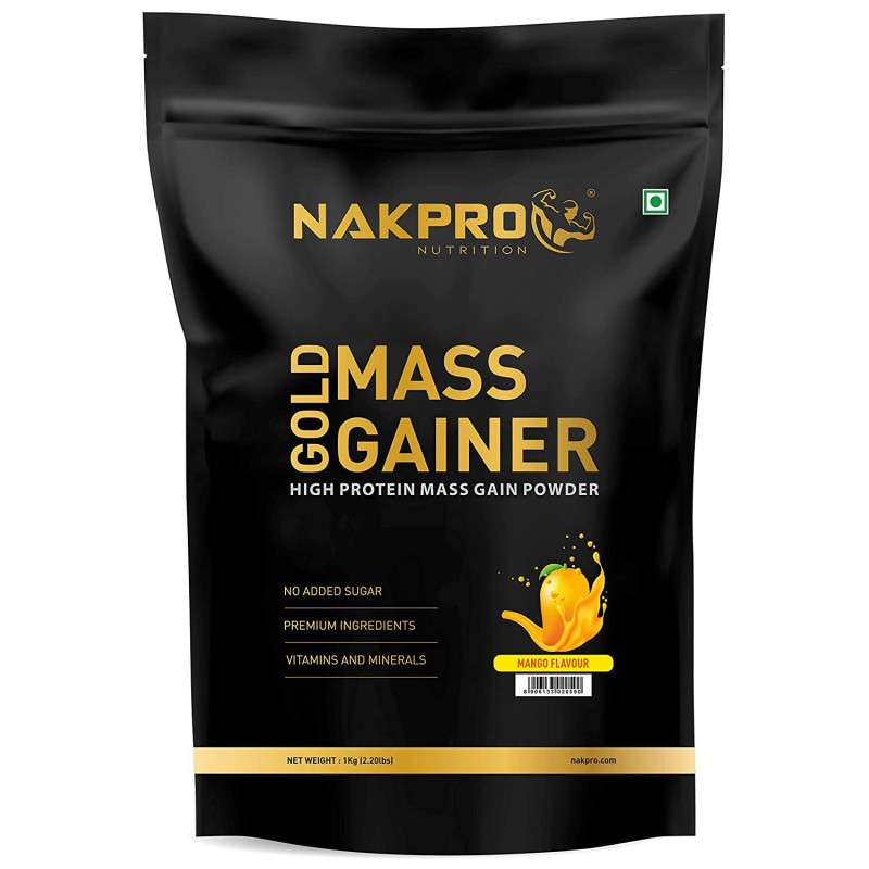 Nakpro Mass Gainer Protein Powder Supplement with Creatine and Vitamin & Minerals Weight Gainers/Mass Gainers (1 kg, Mango)