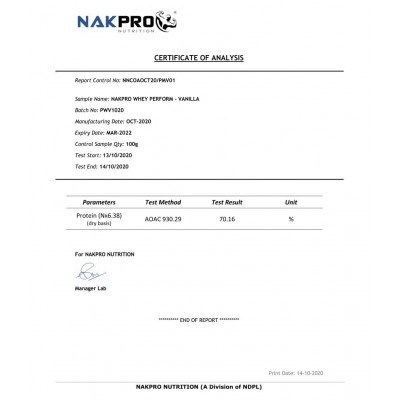 Nakpro PERFORM Whey Protein Supplement Powder (60 Servings) Whey Protein (2 kg, Vanilla)