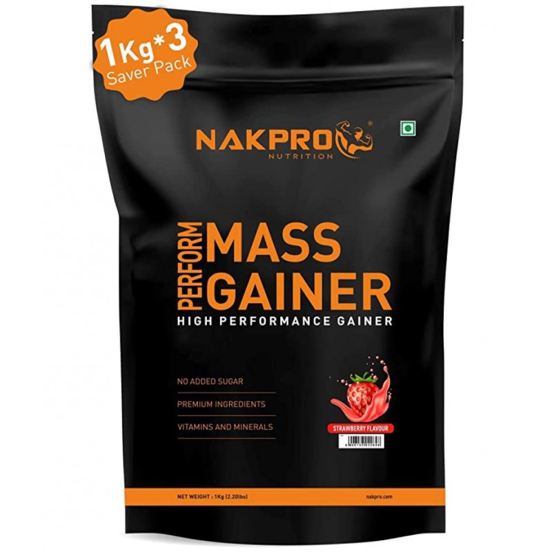 Nakpro Perform MassGainer High Protein&High Calorie Protein Powder Weight Gainers/Mass Gainers (3 kg, Strawberry)