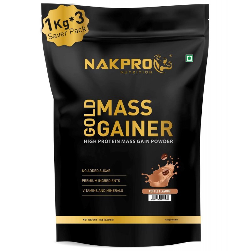 Nakpro Sports Gold Mass Gainer Protein Powder (30 Servings) Weight Gainers/Mass Gainers (3 kg, Coffee)