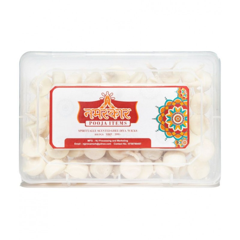 Namashkar - Set of 200 - Vanaspati Ghee Diya Wicks/Ghee batti (White)