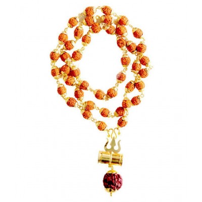 Narayani Lord Shiv Trishul Damru with Panchamukhi Rudraksha Gold Plated Mala