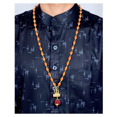 Narayani Lord Shiv Trishul Damru with Panchamukhi Rudraksha Gold Plated Mala