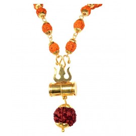 Narayani Lord Shiv Trishul Damru with Panchamukhi Rudraksha Gold Plated Mala Narayani Lord Shiv Trishul Damru with Panchamukhi Rudraksha Gold Plated Mala