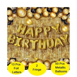 Narayans Decor Solid HAPPY BIRTHDAY GOLDEN SET OF 63 50 BLACK AND GOLDEN BALLOONS  HAPPY BIRTHDAY GOLDEN FOIL BALLOON Letter Balloon  (Gold, Black, Pack of 63)