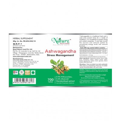 Naturz Ayurveda Ashwagandha Tablet 700 no.s Pack Of 1