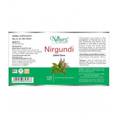 Naturz Ayurveda Nirgundi Tablet 120 no.s Pack Of 1