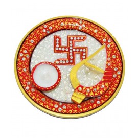 Naveen Handicraft Combo Of White Marble Pooja Thali, Tilak Tray And Bowl Naveen Handicraft Combo Of White Marble Pooja Thali, Tilak Tray And Bowl