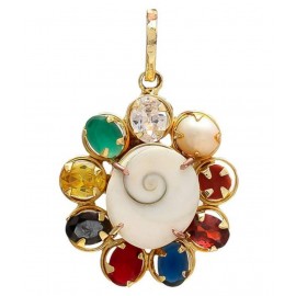 Navratna/Navratan Pendant With Gomti Chakra In The Centre For Health,Wealth & Good Fortune (1 Pc) Gold-plated Crystal Metal Pendant Navratna/Navratan Pendant With Gomti Chakra In The Centre For Health,Wealth & Good Fortune (1 Pc) Gold-plated Crystal Metal Pendant
